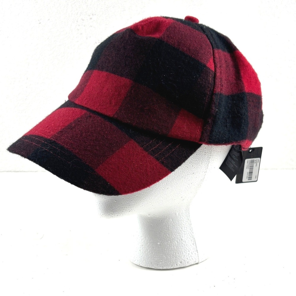 New Buffalo‎ Plaid Baseball Cap Womens OS Red Black Checkered Hat Gorpcore Cabin